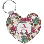 Sugar Skulls & Flowers Heart Plastic Keychain w/ Name and Initial