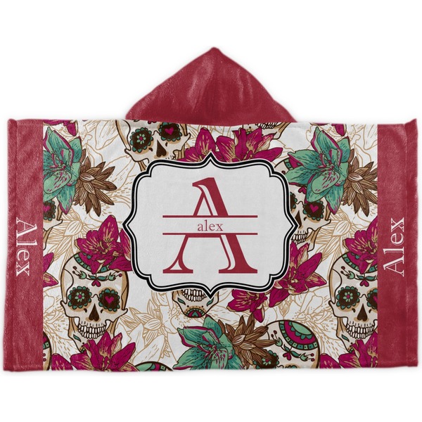 Custom Sugar Skulls & Flowers Kids Hooded Towel (Personalized)