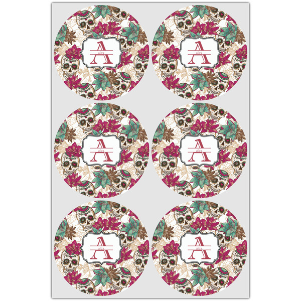 Sugar Skulls & Flowers Icing Circle - Large - Set of 6