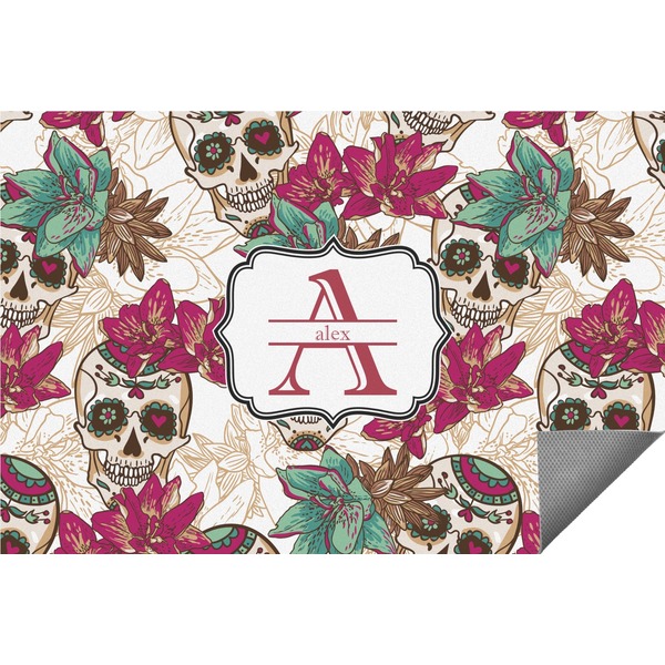 Custom Sugar Skulls & Flowers Indoor / Outdoor Rug (Personalized)