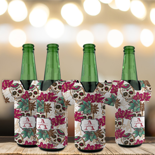 Sugar Skulls & Flowers Jersey Bottle Cooler - Set of 4 - LIFESTYLE