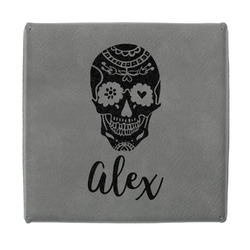 Sugar Skulls & Flowers Jewelry Gift Box - Engraved Leather Lid (Personalized)