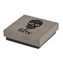 Sugar Skulls & Flowers Jewelry Gift Box - Engraved Leather Lid (Personalized)