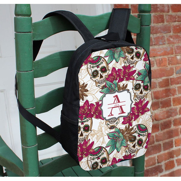 Sugar Skulls & Flowers Kids Backpack - In Context