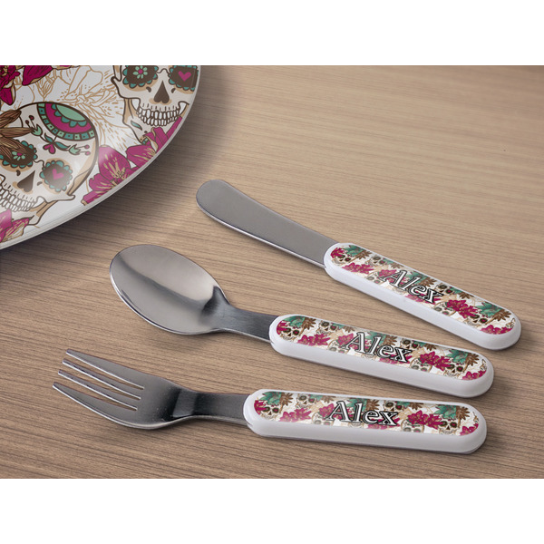 Sugar Skulls & Flowers Kids Flatware w/ Plate