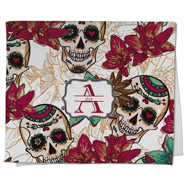 Custom Sugar Skulls & Flowers Kitchen Towel - Poly Cotton w/ Name and Initial