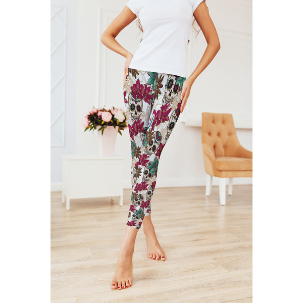 Sugar Skulls & Flowers Ladies Leggings - LIFESTYLE 2