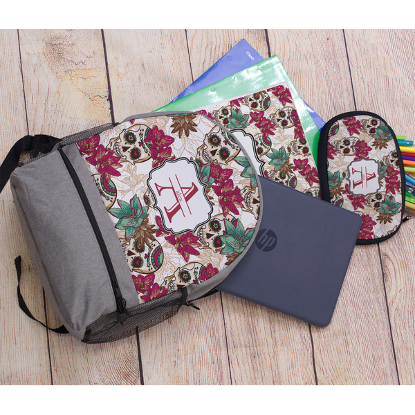 Sugar Skulls & Flowers Large Backpack - Gray - With Stuff