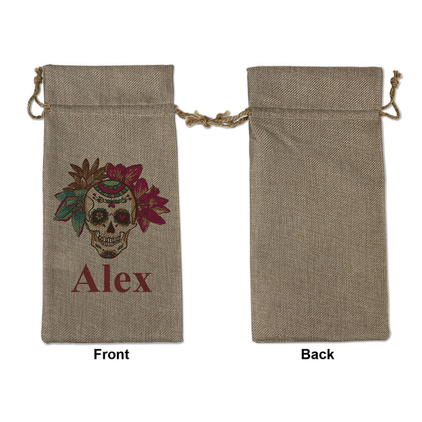 Sugar Skulls & Flowers Large Burlap Gift Bags - Front Approval