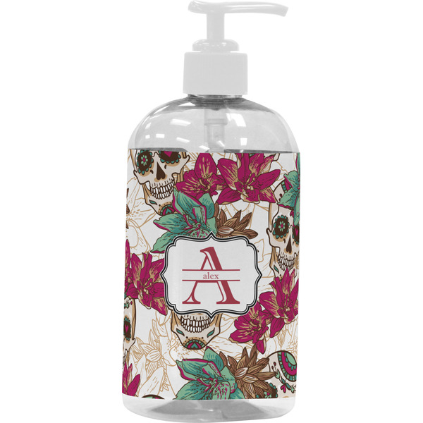 Custom Sugar Skulls & Flowers Plastic Soap / Lotion Dispenser (16 oz - Large - White) (Personalized)