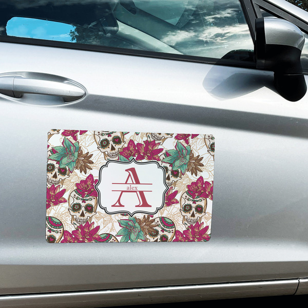 Sugar Skulls & Flowers Large Rectangle Car Magnets- In Context