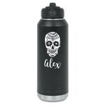 Sugar Skulls & Flowers Water Bottles - Laser Engraved - Front & Back (Personalized)