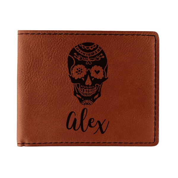 Custom Sugar Skulls & Flowers Leatherette Bifold Wallet (Personalized)