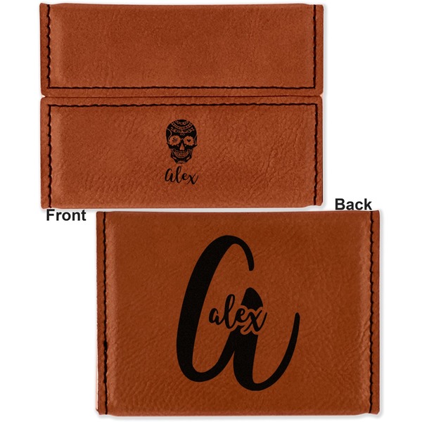 Sugar Skulls & Flowers Leather Business Card Holder - Front Back