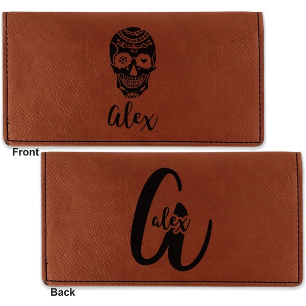 Sugar Skulls & Flowers Leather Checkbook Holder Front and Back