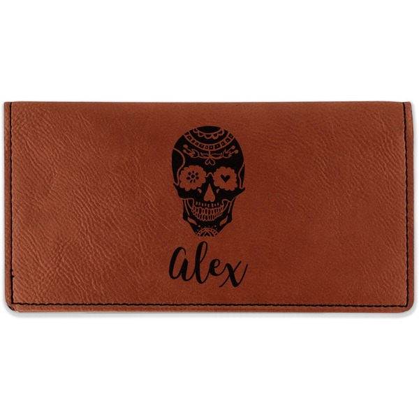 Custom Sugar Skulls & Flowers Leatherette Checkbook Holder - Double Sided (Personalized)