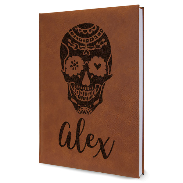 Custom Sugar Skulls & Flowers Leather Sketchbook - Large - Double Sided (Personalized)