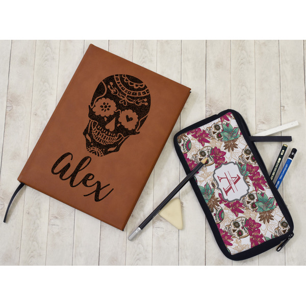 Sugar Skulls & Flowers Leather Sketchbook - Large - Single Sided - In Context