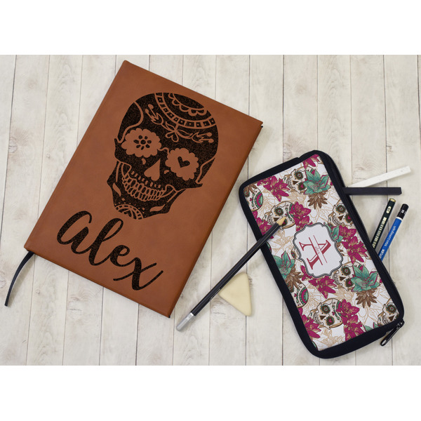 Sugar Skulls & Flowers Leather Sketchbook - Small - Single Sided - In Context