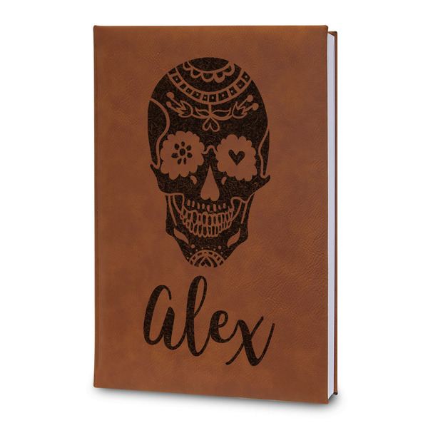 Custom Sugar Skulls & Flowers Leatherette Journal - Large - Double Sided (Personalized)