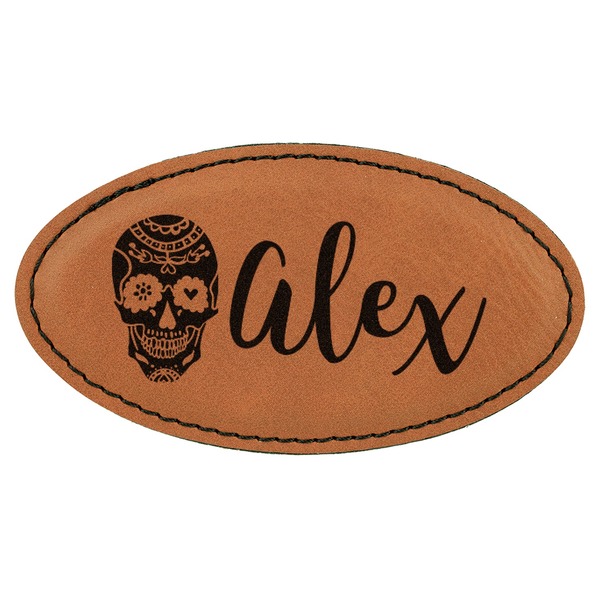 Custom Sugar Skulls & Flowers Leatherette Oval Name Badge with Magnet (Personalized)