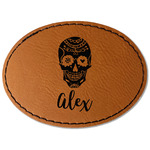 Sugar Skulls & Flowers Faux Leather Iron On Patch - Oval (Personalized)