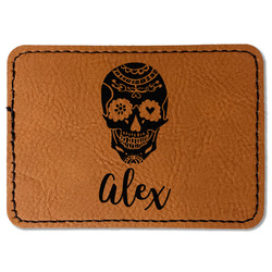 Sugar Skulls & Flowers Faux Leather Iron On Patch - Rectangle (Personalized)
