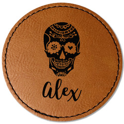 Sugar Skulls & Flowers Faux Leather Iron On Patch - Round (Personalized)