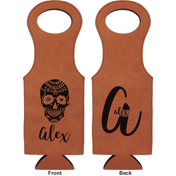 Sugar Skulls & Flowers Leatherette Wine Tote Double Sided - Front and Back