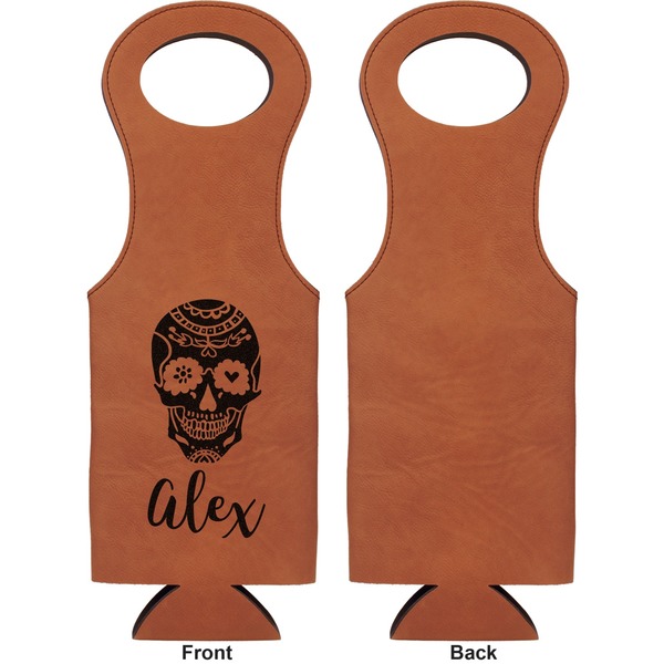 Sugar Skulls & Flowers Leatherette Wine Tote Single Sided - Front and Back