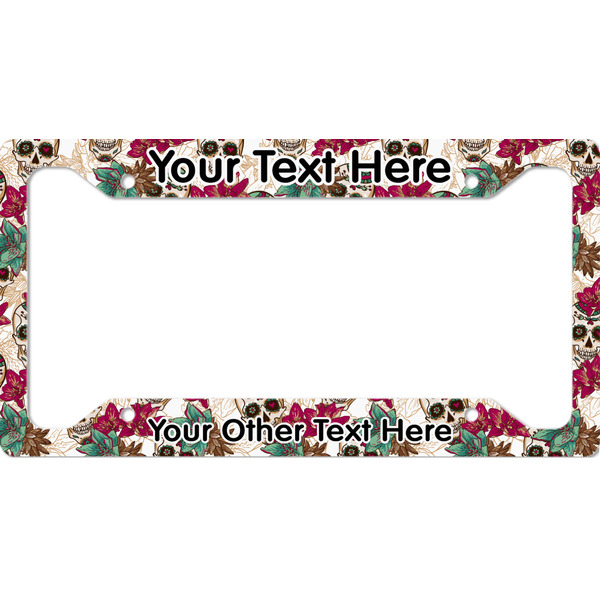 Custom Sugar Skulls & Flowers License Plate Frame - Style A (Personalized)