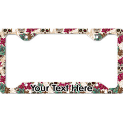 Sugar Skulls & Flowers License Plate Frame - Style C (Personalized)