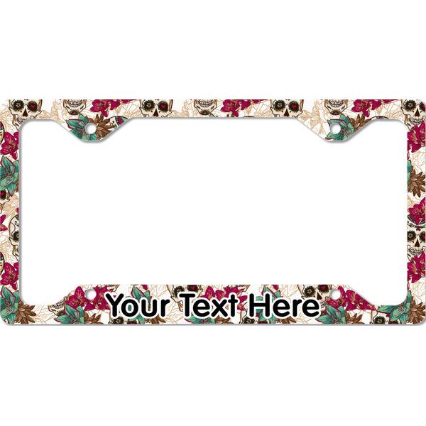 Custom Sugar Skulls & Flowers License Plate Frame - Style C (Personalized)