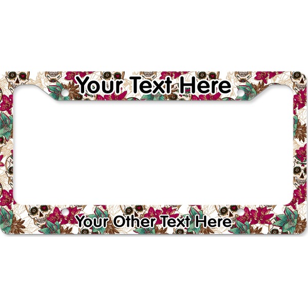 Custom Sugar Skulls & Flowers License Plate Frame - Style B (Personalized)