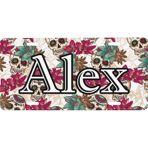 Custom Sugar Skulls & Flowers Front License Plate (Personalized)