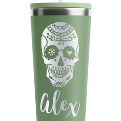 Sugar Skulls & Flowers RTIC Everyday Tumbler with Straw - 28oz - Light Green - Single-Sided (Personalized)