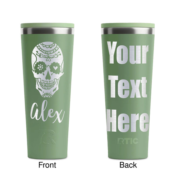 Sugar Skulls & Flowers Light Green RTIC Everyday Tumbler - 28 oz. - Front and Back