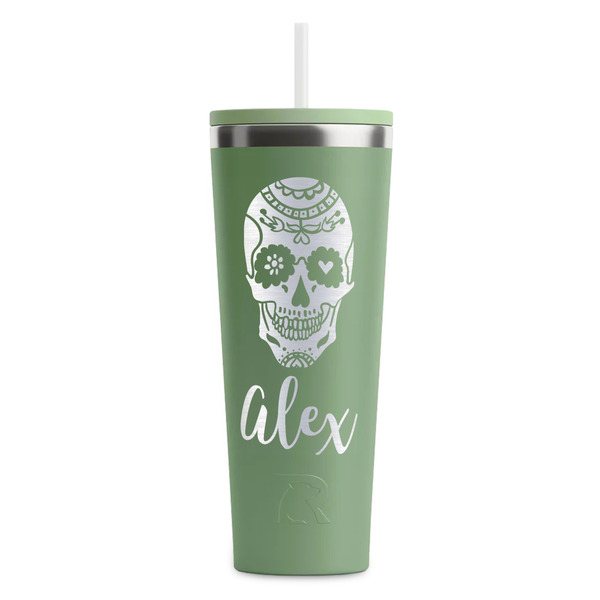 Sugar Skulls & Flowers Light Green RTIC Everyday Tumbler - 28 oz. - Front
