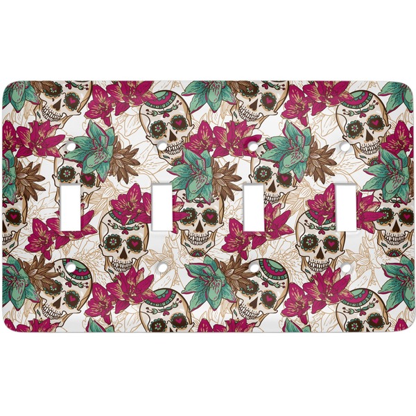 Custom Sugar Skulls & Flowers Light Switch Cover (4 Toggle Plate)