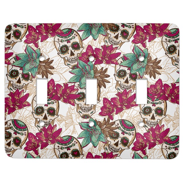 Custom Sugar Skulls & Flowers Light Switch Cover (3 Toggle Plate)