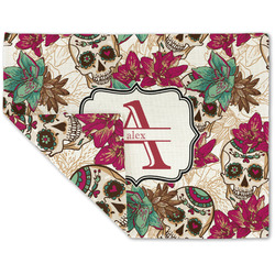 Sugar Skulls & Flowers Double-Sided Linen Placemat - Single w/ Name and Initial