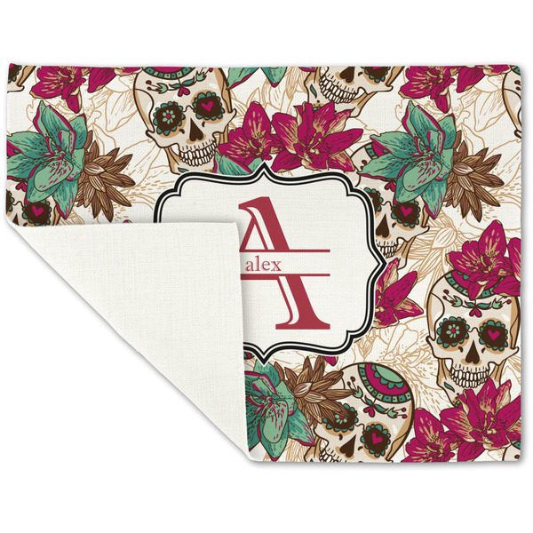 Sugar Skulls & Flowers Linen Placemat - Folded Corner (single side)