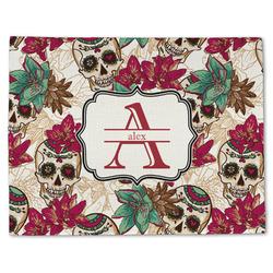 Sugar Skulls & Flowers Single-Sided Linen Placemat - Single w/ Name and Initial