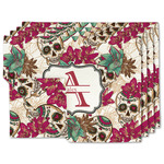 Sugar Skulls & Flowers Double-Sided Linen Placemat - Set of 4 w/ Name and Initial