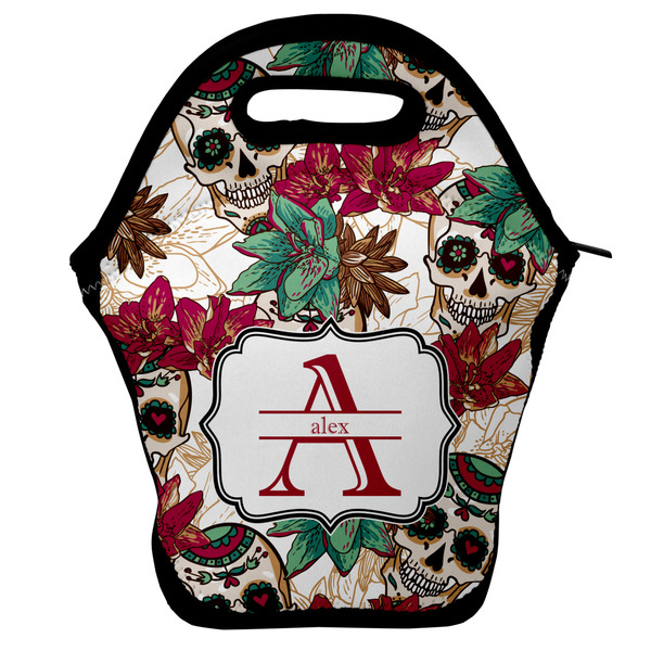 Custom Sugar Skulls & Flowers Lunch Bag w/ Name and Initial