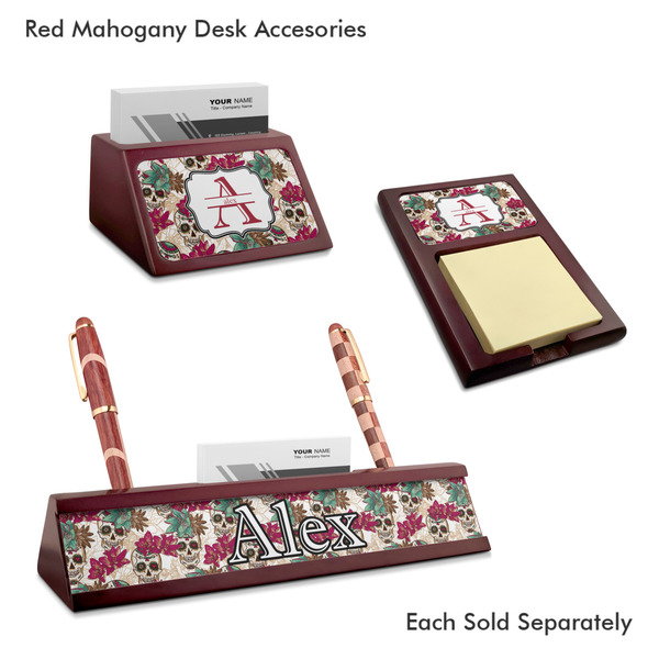 Sugar Skulls & Flowers Mahogany Desk Accessories