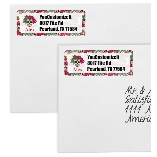 Sugar Skulls & Flowers Mailing Labels - Double Stack Close Up
