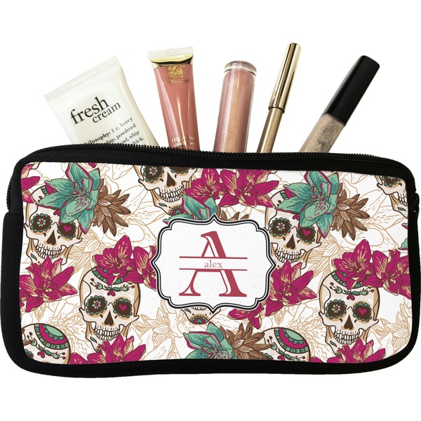 Custom Sugar Skulls & Flowers Makeup / Cosmetic Bag (Personalized)