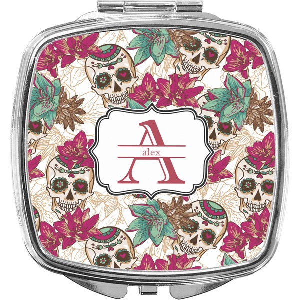 Custom Sugar Skulls & Flowers Compact Makeup Mirror (Personalized)