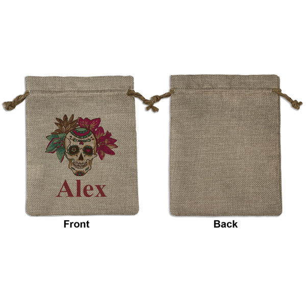 Sugar Skulls & Flowers Medium Burlap Gift Bag - Front Approval